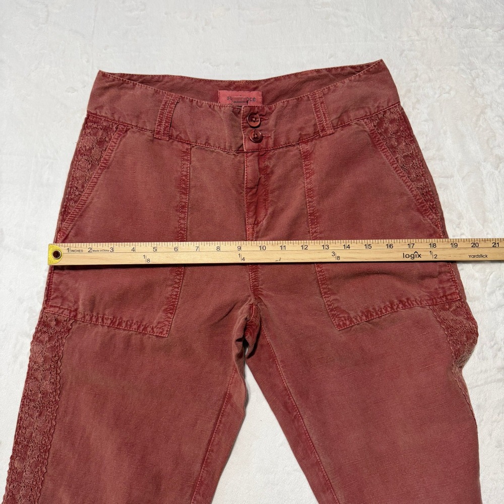 Sundance Boho Linen Cotton Crochet Lace Trim Pants 4 Granola Coastal Grandmother - Picture 9 of 9